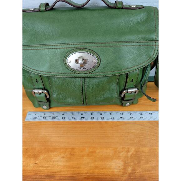 Fossil Long Live Vintage Maddox Crossbody Purse Green Genuine Leather Key Charm - Picture 5 of 16